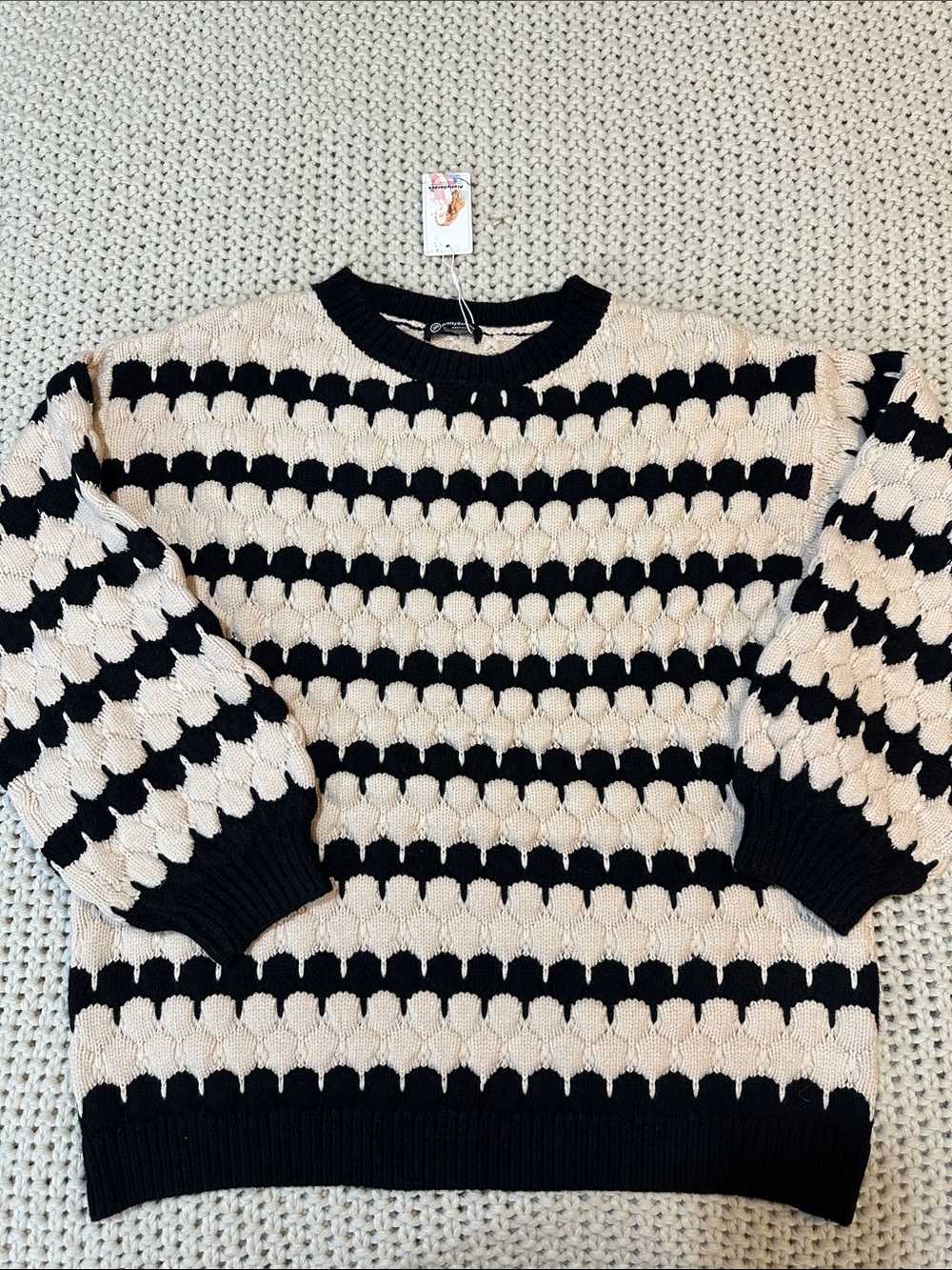 NWT Crewneck Striped Knit Sweater in Black and Cream